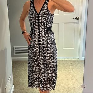 Self-Portrait Black & White V-Neck Midi Dress